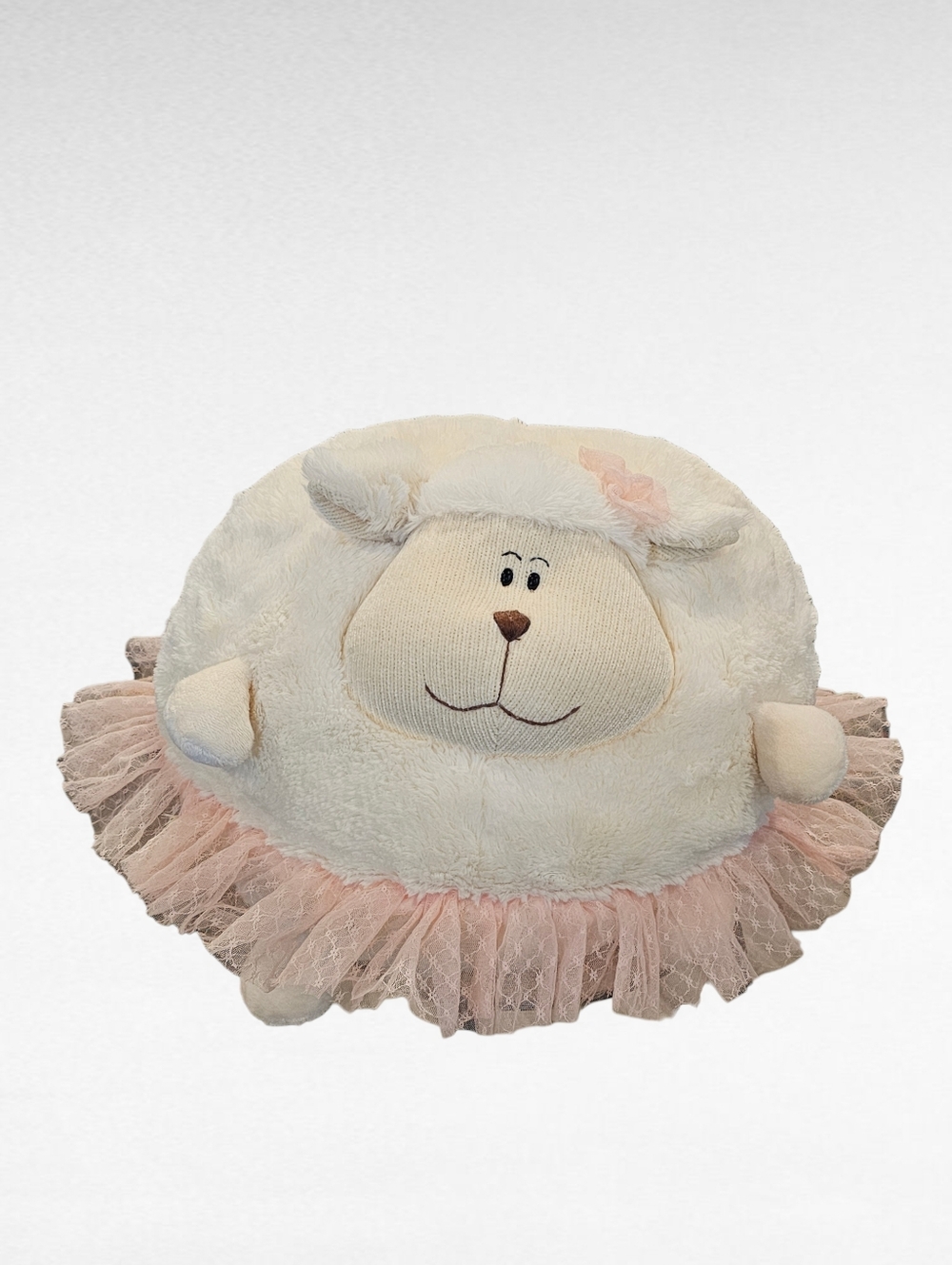 American Mills Lamb Stuffed White Round Large Plush Pillow in Pink TuTu
